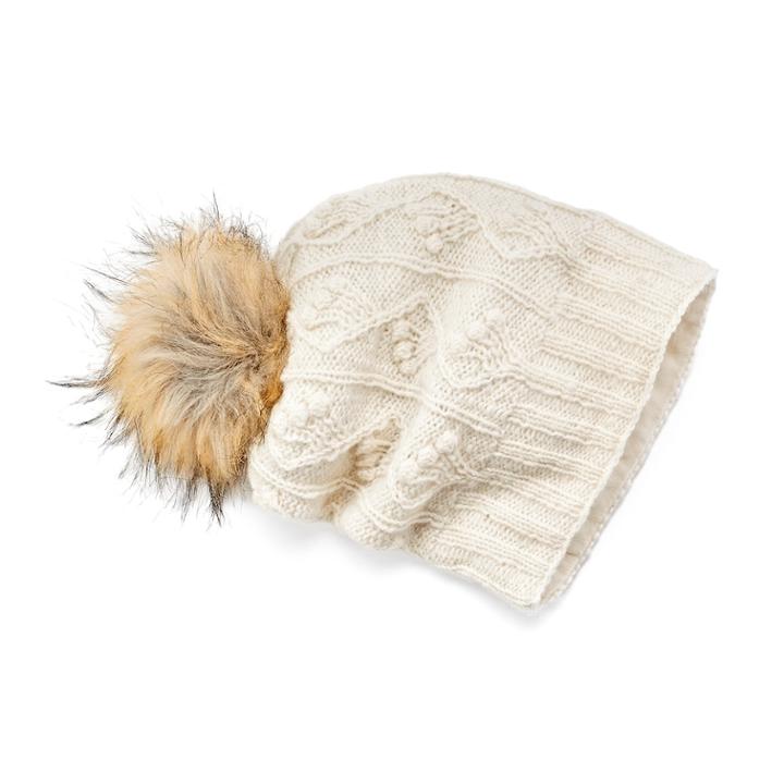 Women's Sijjl Cable-knit Slouchy Wool Beanie, White