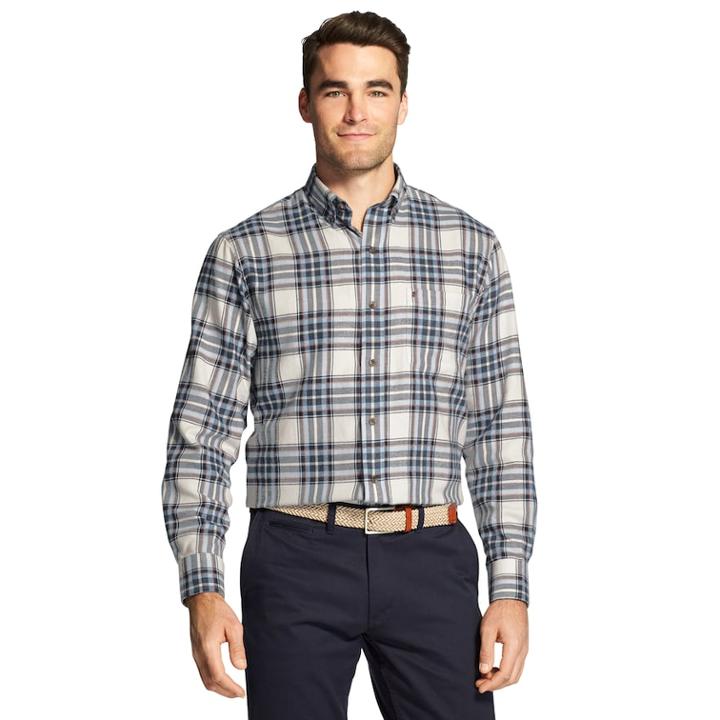 Men's Izod Classic-fit Plaid Flannel Button-down Shirt, Size: Xl, White