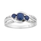 10k White Gold Sapphire & 1/6 Carat T.w. Diamond 3-stone Ring, Women's, Size: 7, Blue
