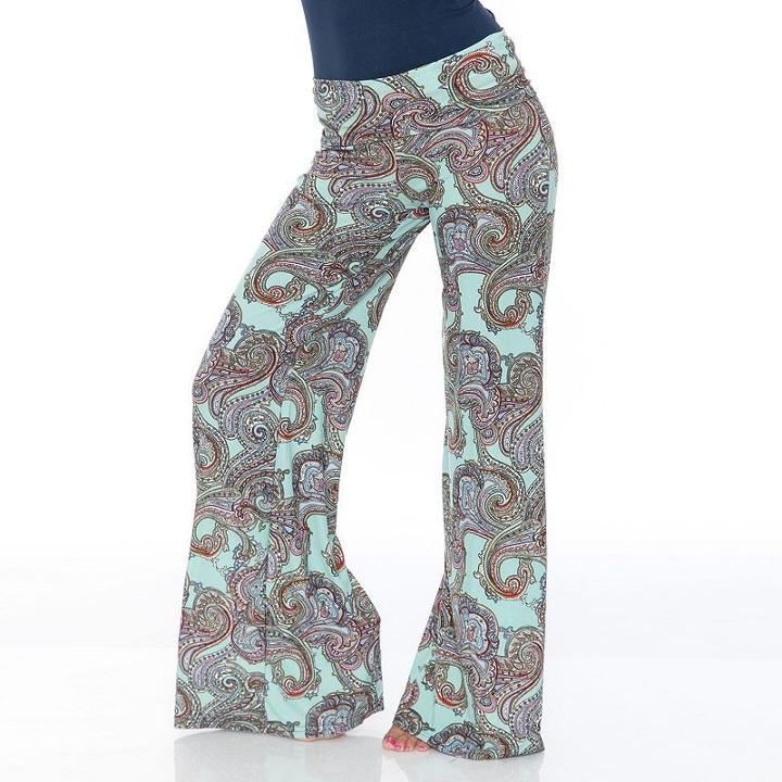 Women's White Mark Print Palazzo Pants, Size: Small, Lt Green