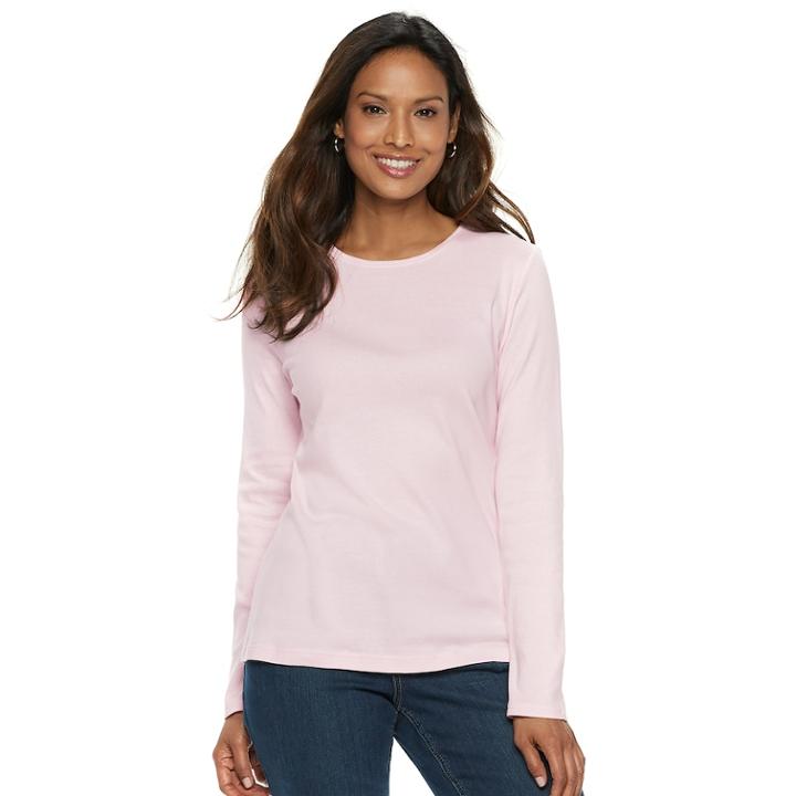 Women's Croft & Barrow&reg; Essential Crewneck Sweater, Size: Large, Brt Pink