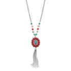 Simulated Turquoise Long Beaded Tassel Necklace, Women's, Turq/aqua