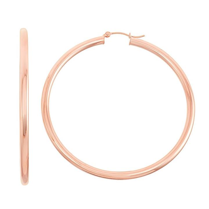 14k Gold Tube Hoop Earrings - 55 Mm, Women's, Pink
