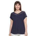Plus Size Apt. 9&reg; Lace-trim V-neck Tee, Women's, Size: 1xl, Dark Blue