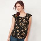 Women's Lc Lauren Conrad Love, Lauren Pleated Top, Size: Medium, Black