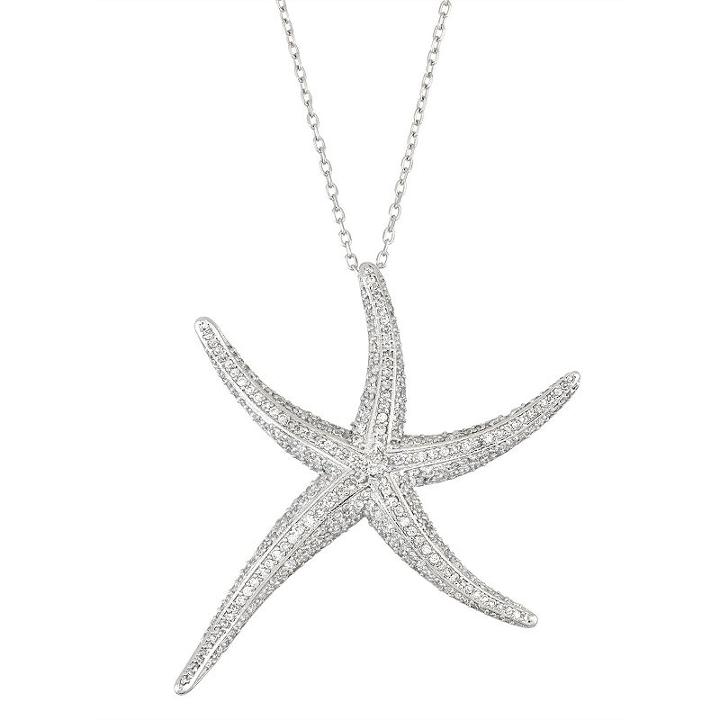 Sterling Silver Cubic Zirconia Starfish Pendant Necklace, Women's, Size: 18, White