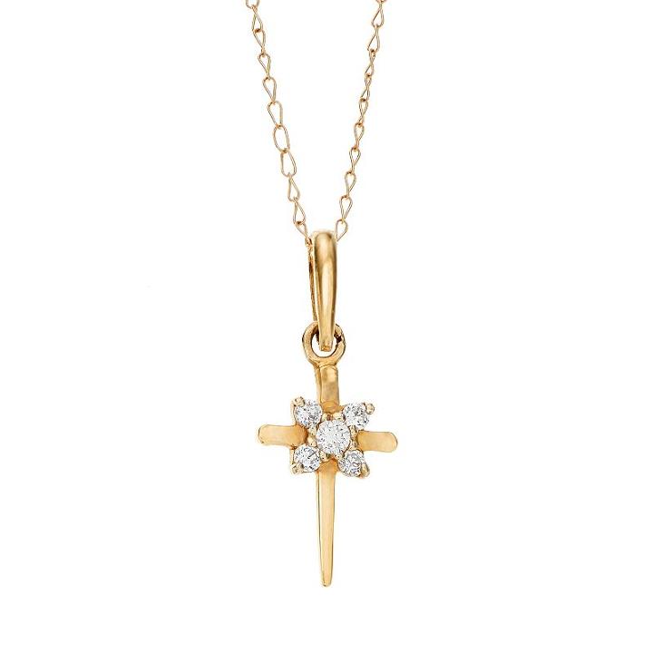 Charming Girl 14k Gold Cross Pendant Necklace - Made With Swarovski Cubic Zirconia - Kids, Size: 15, Yellow
