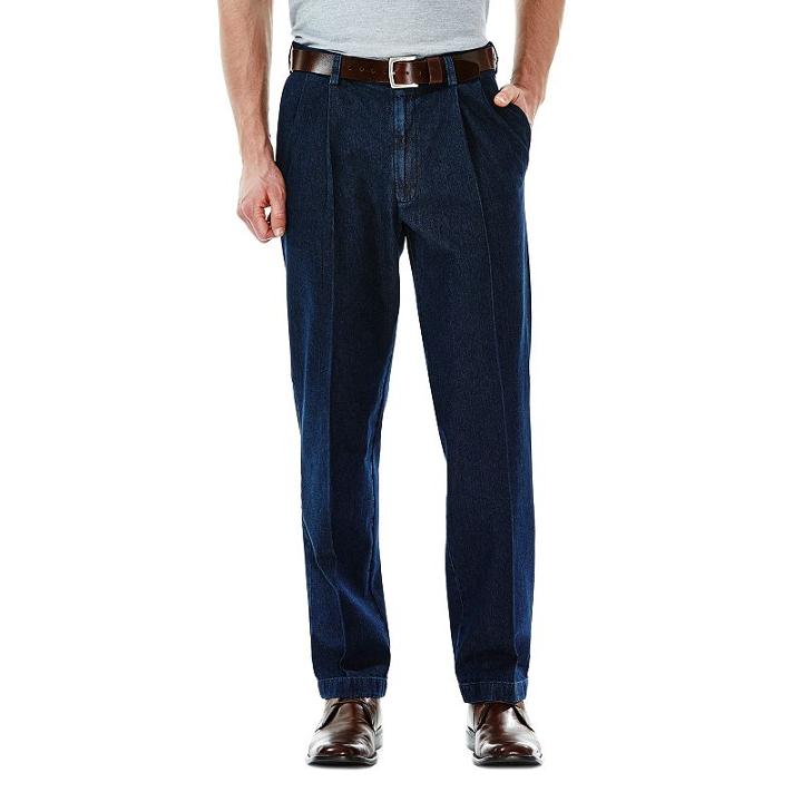 Big & Tall Haggar Work To Weekend Classic-fit Pleated Denim Pants, Men's, Size: 48x29, Blue (navy)