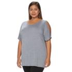 Plus Size Design 365 Studded Cold-shoulder Top, Women's, Size: 3xl, Med Grey