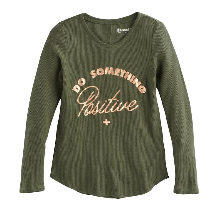 Girls 7-16 & Plus Size Mudd&reg; V-neck Thermal Graphic Tee, Size: 7-8, Dark Green