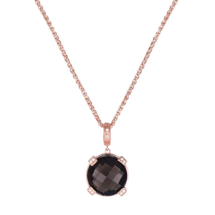 Rose Gold Tone Sterling Silver Smoky Quartz & Diamond Accent Pendant, Women's, Brown