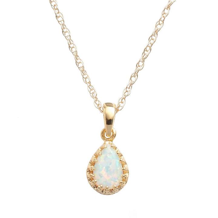 Tiara 14k Gold Over Silver Lab-created Opal Teardrop Pendant, Women's, Size: 18, White