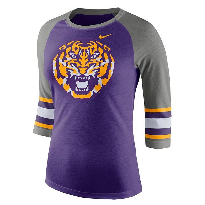 Women's Nike Lsu Tigers Striped Sleeve Tee, Size: Large, Purple