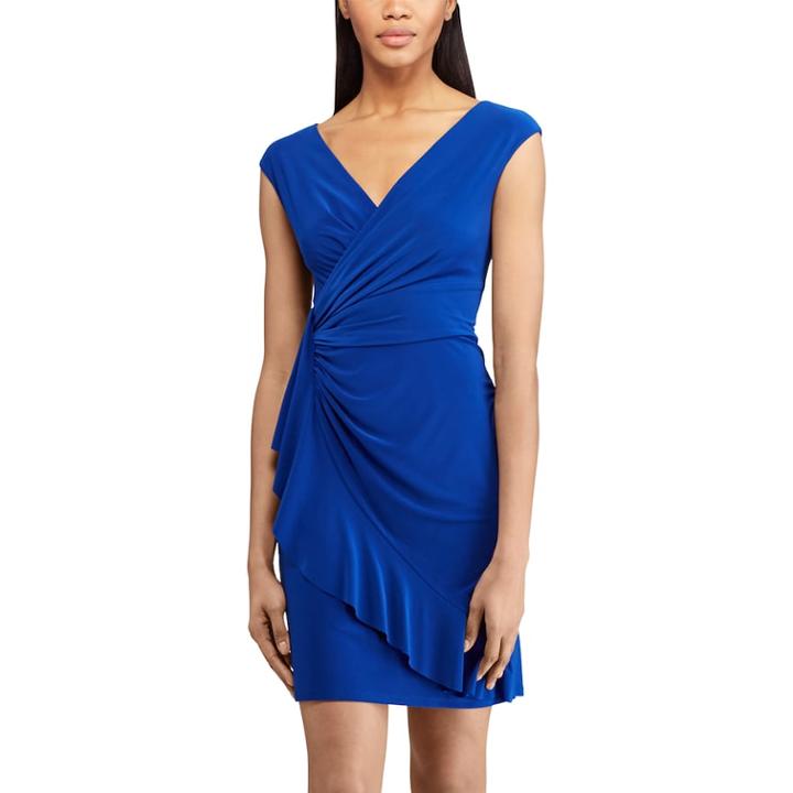 Women's Chaps Ruffled Faux-wrap Dress, Size: Large, Blue