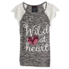 Miss Chievous, Girls 7-16 Wild At Heart Sequin Heart Crochet Lace Sleeve Knit Top, Girl's, Size: Large, Oxford