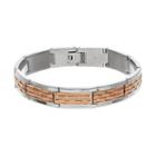 Men's Two Tone Stainless Steel Hammered Rectangle Link Bracelet, White