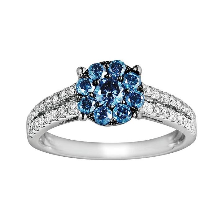 10k White Gold 3/4-ct. T.w. Blue And White Diamond Ring, Women's, Size: 7
