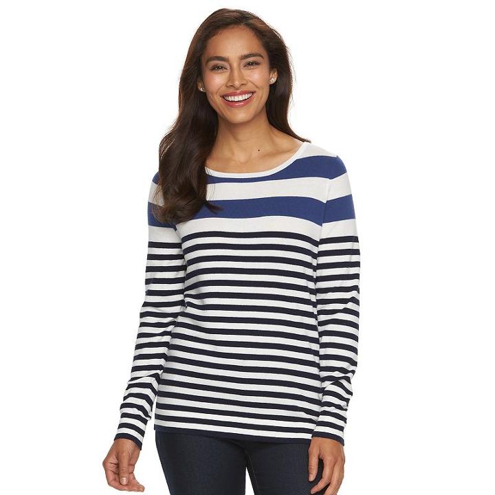 Women's Caribbean Joe Striped Boatneck Tee, Size: Small, Blue Other