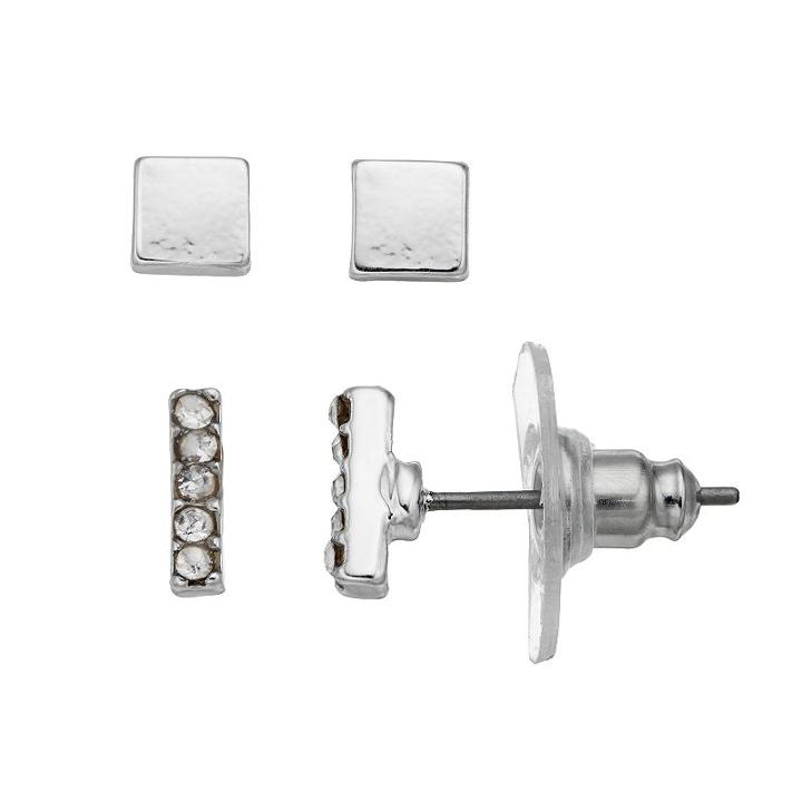 Chaps Bar & Square Nickel Free Stud Earring Set, Women's, Silver