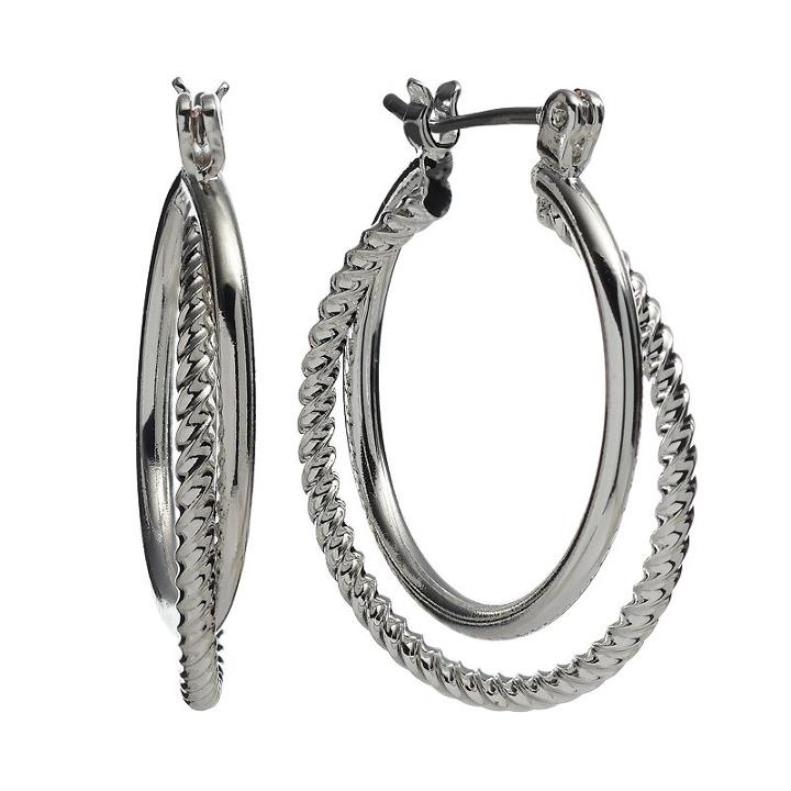 Apt. 9&reg; Silver Tone Twist Double-hoop Earrings, Women's, Grey