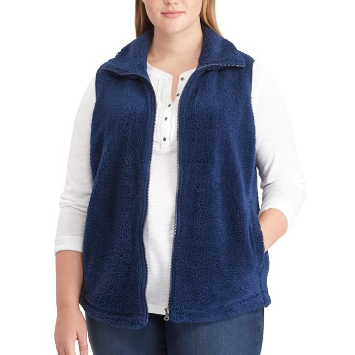 Plus Size Chaps Buffalo Check Fleece Vest, Women's, Size: 2xl, Blue
