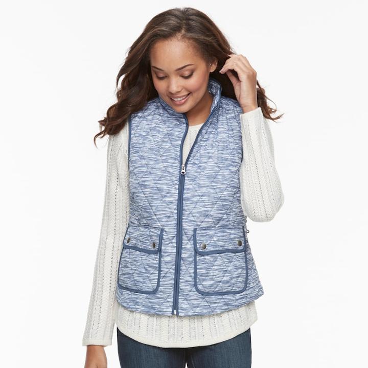 Petite Croft & Barrow&reg; Quilted Vest, Women's, Size: L Petite, Blue (navy)