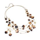 Simulated Crystal And Square Bead Multistrand Necklace And Drop Earring Set, Girl's, Brown