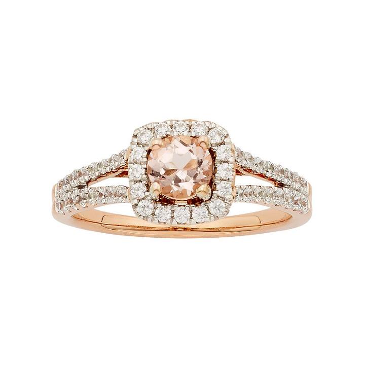 14k Rose Gold Morganite & 1/2 Carat T.w. Diamond Halo Engagement Ring, Women's, Size: 8, Pink