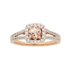 14k Rose Gold Morganite & 1/2 Carat T.w. Diamond Halo Engagement Ring, Women's, Size: 8, Pink