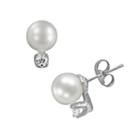 18k White Gold 1/6-ct. T.w. Diamond And Aaa Akoya Cultured Pearl Stud Earrings, Women's