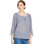 Women's Izod Gingham Peasant Top, Size: Small, Blue (navy)