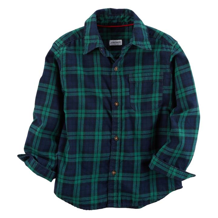 Boys 4-8 Carter's Buffalo Check Flannel Button Down Shirt, Size: 7, Green Navy
