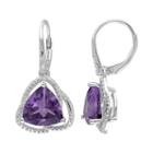 Amethyst & Diamond Accent Sterling Silver Drop Earrings, Women's, Purple