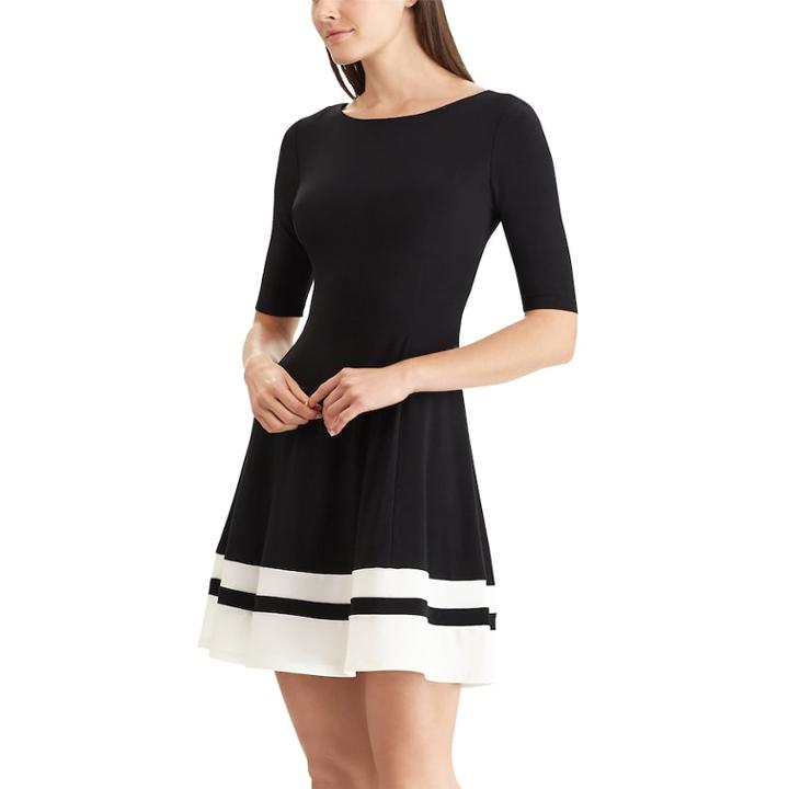 Women's Chaps Striped Hem Fit & Flare Dress, Size: Xl, Natural