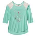 Girls Plus Size Mudd&reg; Raglan Lace High-low Graphic Tee, Girl's, Size: 16 1/2, Brt Green