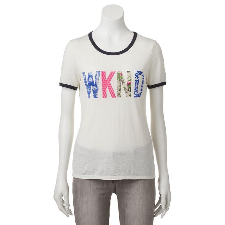 Juniors' Wknd Graphic Ringer Tee, Girl's, Size: Small, White Oth