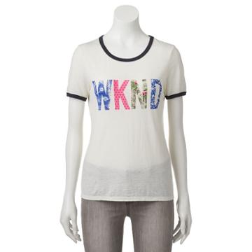 Juniors' Wknd Graphic Ringer Tee, Girl's, Size: Small, White Oth