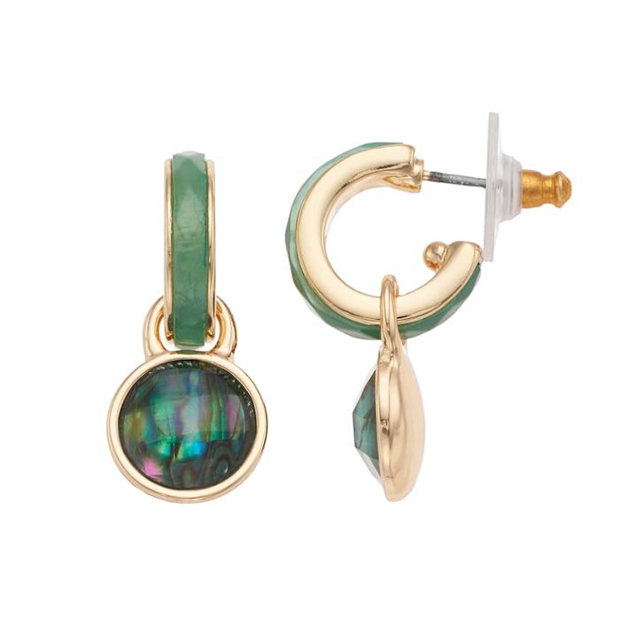 Dana Buchman Green Simulated Abalone Disc Hoop Drop Earrings, Women's