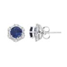 Sterling Silver Lab-created Blue & White Sapphire Halo Hexagon Stud Earrings, Women's