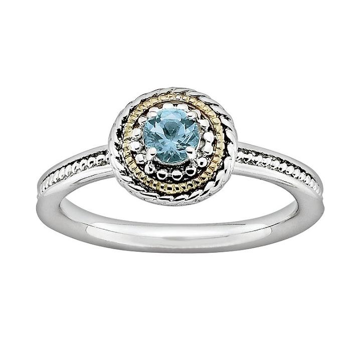 Stacks And Stones 14k Gold And Sterling Silver Blue Topaz Textured Stack Ring, Women's, Size: 7