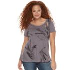 Plus Size Rock & Republic&reg; Feather Embellished Graphic Tee, Women's, Size: 0x, Grey