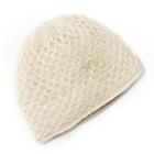 Sijjl Fleece-lined Fishnet Crochet Wool Beanie Hat, Women's, White