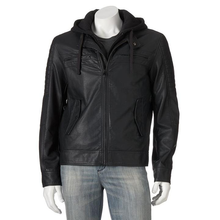 Excelled Hooded Faux-leather Moto Jacket - Men, Size: Large, Black
