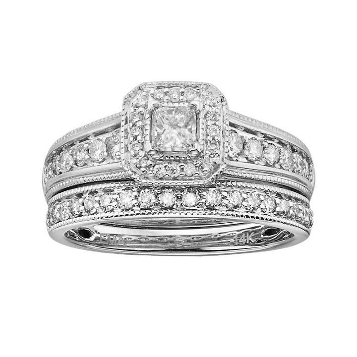 14k White Gold 1-ct. T.w. Igl Certified Princess-cut Diamond Frame Ring Set, Women's, Size: 7