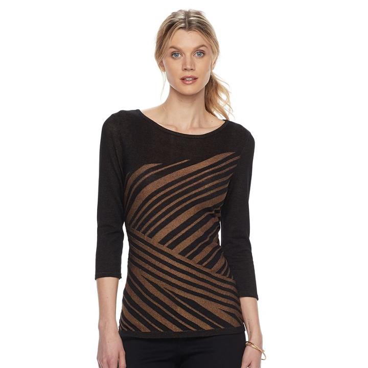 Women's Dana Buchman Striped Boatneck Top, Size: Xl, Med Brown