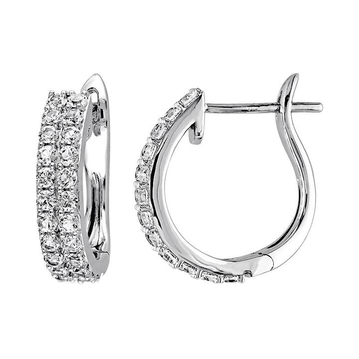 Lab-created White Sapphire 10k White Gold Hoop Earrings, Women's