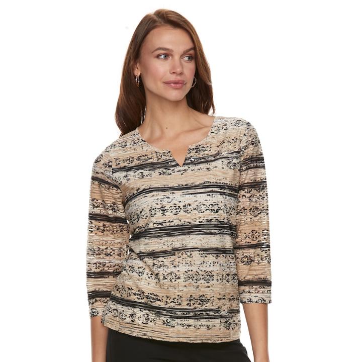 Women's Napa Valley Embellished Print Top, Size: Large, Lt Beige