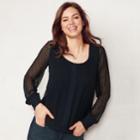 Women's Lc Lauren Conrad Smocked Swiss Dot Top, Size: Xxl, Dark Blue