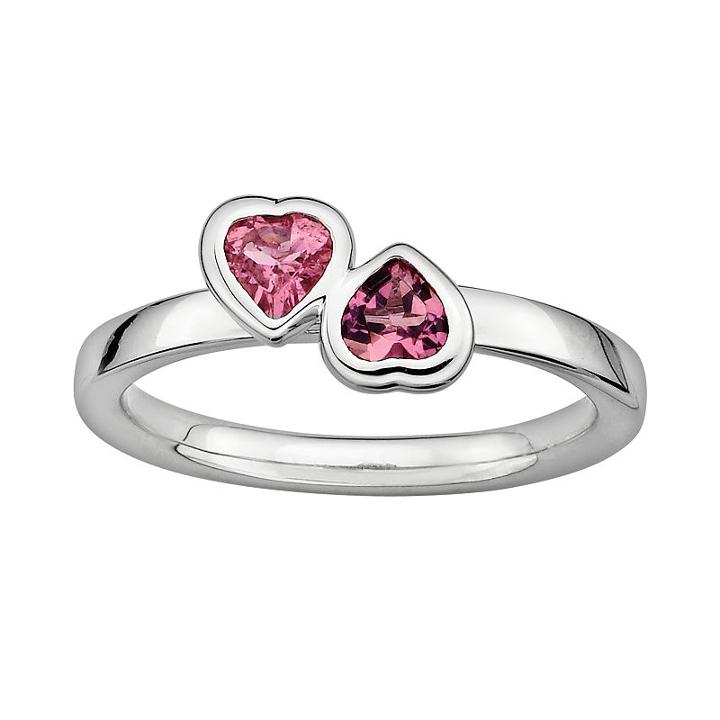 Stacks And Stones Sterling Silver Pink Tourmaline Heart Stack Ring, Women's, Size: 9