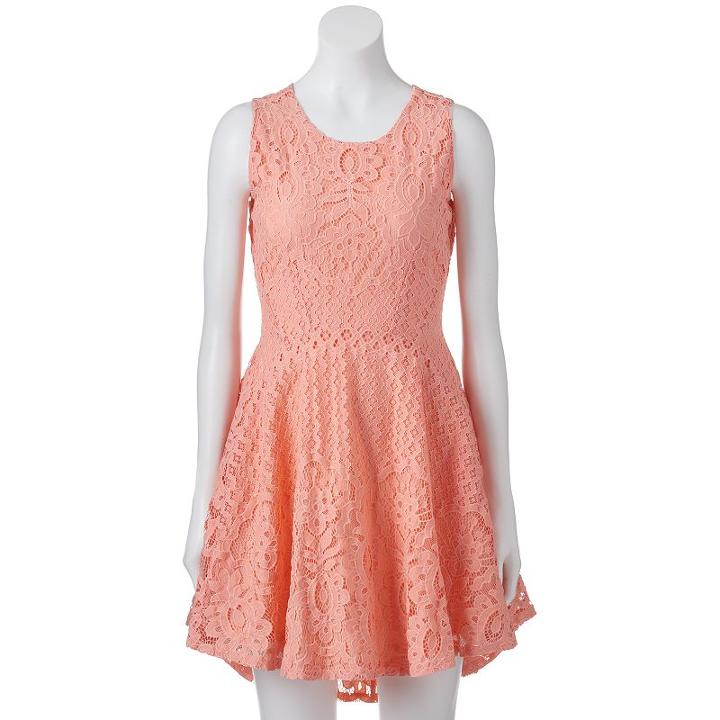 Juniors' Up By Ultra Pink Crochet Skater Dress, Girl's, Size: Small, Lt Orange